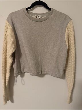 3.1 Phillip Lim Cozy Contrast-Sleeve Cropped Sweatshirt - Gray & Cream